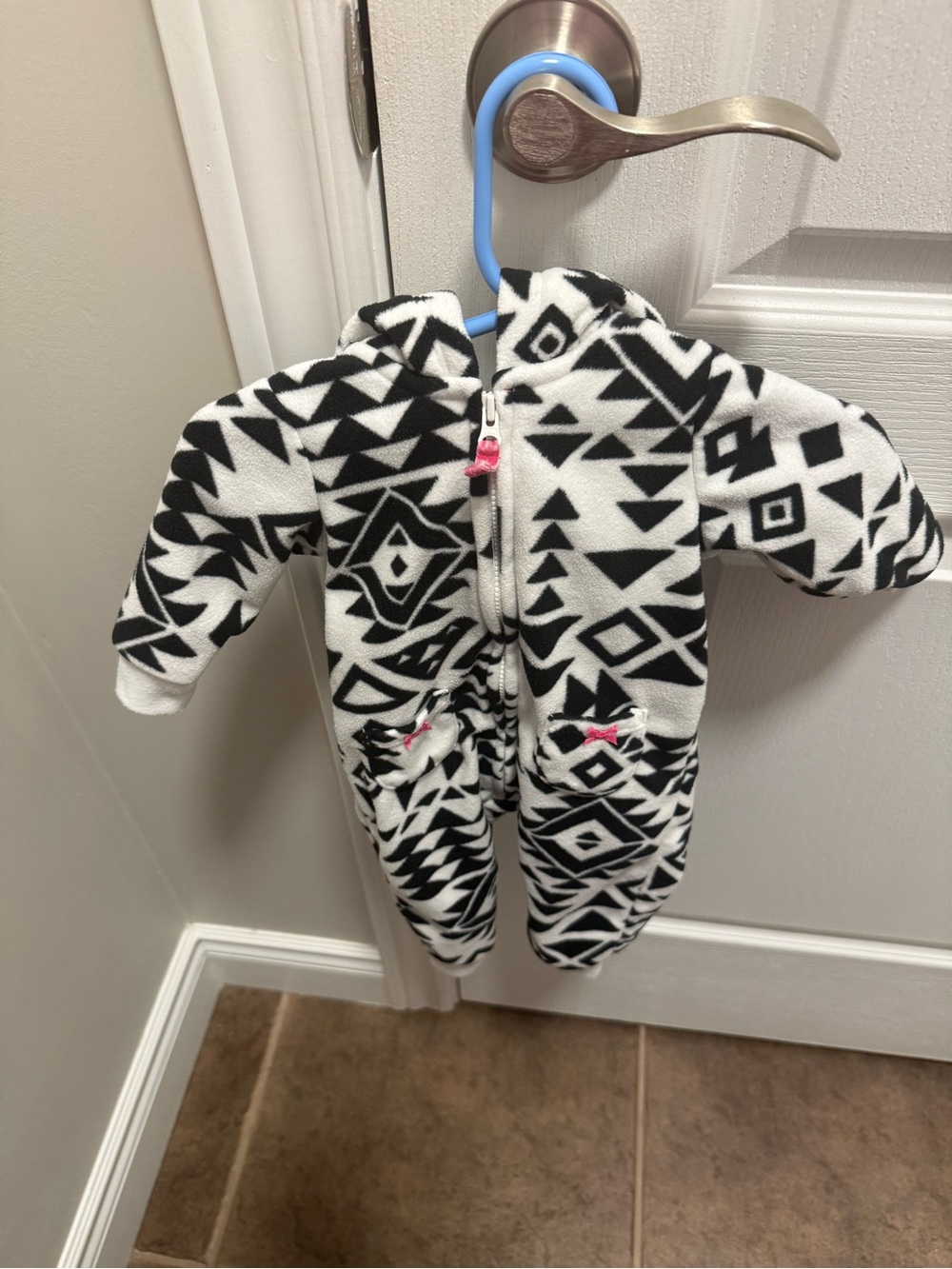 Carters Cozy Black & White Aztec Fleece One-Piece  3 months